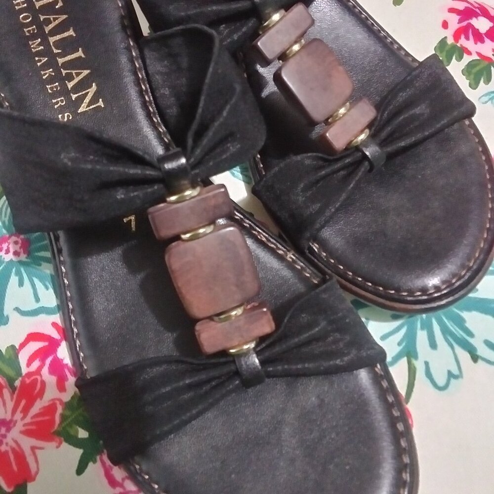 Italian Shoemakers shoes slide-on sandals Women 7 black/brown FREE SHIPPING!